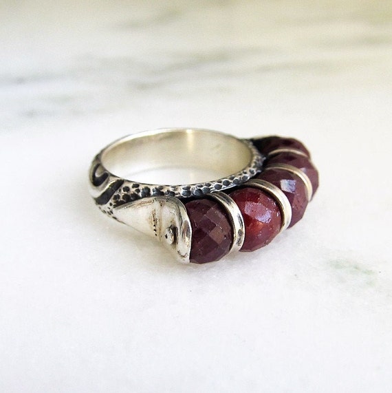 Vintage Genuine Ruby Faceted Bead Sterling Silver… - image 1