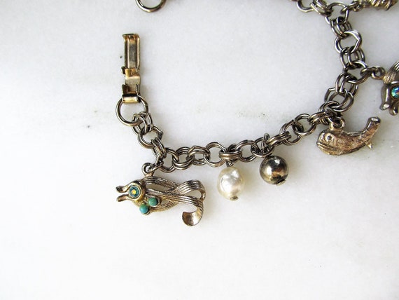 Vintage Whale Fish Charm Bracelet Silver Tone ETC… - image 4