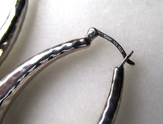 Vintage Sterling Silver ELLE Signed Hammered Oval… - image 3