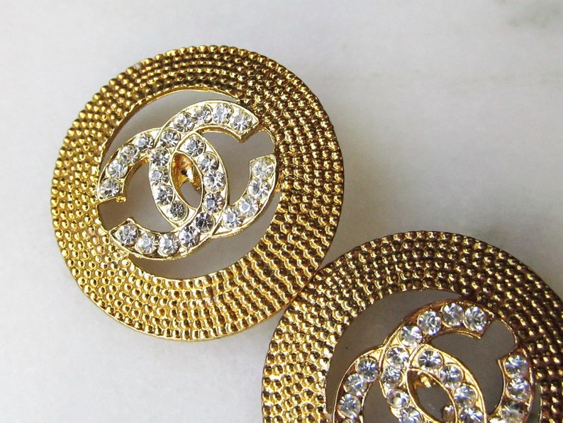 Vintage Logo Rhinestone Buttons Gold Toned ETC1404