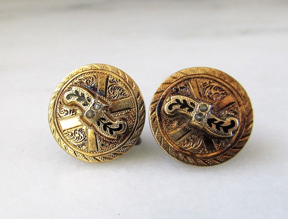 Antique Victorian Seed Pearl Screw Back Earrings … - image 3