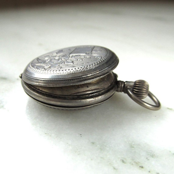 Antique 1860's Swiss Sterling Silver Pendant Watc… - image 5