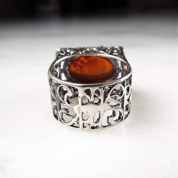 Vintage Amber & Sterling Silver Filigree Ladies R… - image 4