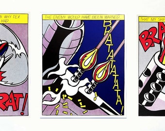 Roy Lichtenstein, eröffnete das Feuer. Triptychon - Poster Originale Siebdruck