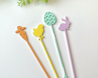 Easter Stir Sticks | Swizzle Sticks | Cocktail drink stirrers | Party Supplies | Easter Bunny | Laser Cut Acrylic Stir Sticks