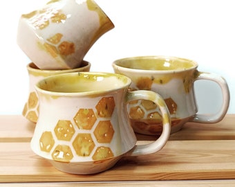 Handmade Ceramic Yellow Honeycomb Mug | Beehive | Coffee Tea Chocolate | Wheelthrown Stoneware