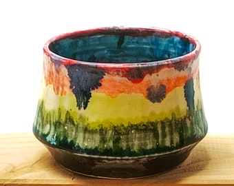 Handmade Ceramic Rainbow Wine Cup | Blue | LGTBQ+ | Wheelthrown Stoneware