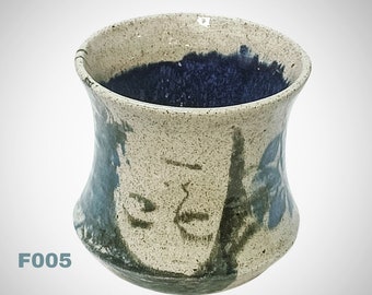 Handmade Ceramic Floating Face Cup Laura | Coffee Tea Chocolate | Wheelthrown Stoneware | screenprint transfer