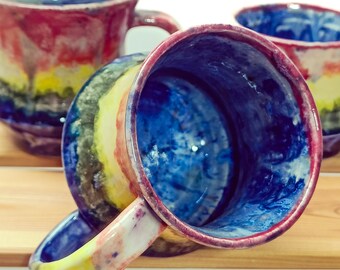 Handmade Ceramic Rainbow Wine Mug | Blue | LGTBQ+ | Wheelthrown Stoneware