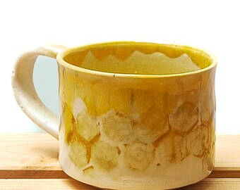 Handmade Ceramic Yellow Honeycomb Mug | Beehive | Coffee Tea Chocolate | Wheelthrown Stoneware
