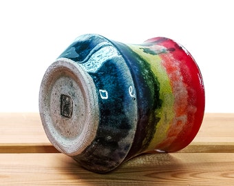 Handmade Ceramic Rainbow Wine Cup | White speckled Green | LGTBQ+ | Wheelthrown Stoneware