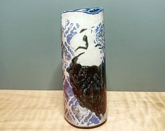 medium Stoneware Pottery Flower Vase | Yasmina screen print transfer and stencil details | Floating relax face