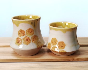 Handmade Ceramic Yellow Honeycomb Cup | Beehive | Coffee Tea Chocolate | Wheelthrown Stoneware