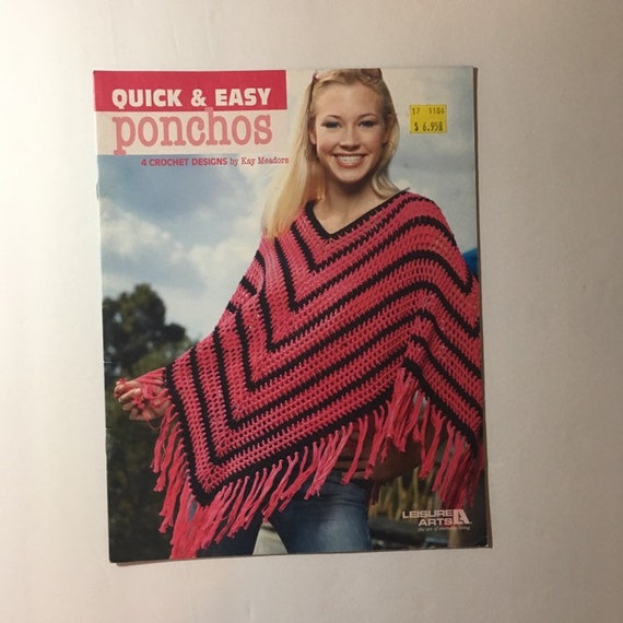 5 Designs Sz Crochet Pattern Granny Square Poncho XS-Xl Textured Poncho Poncho Pizazz Designs by Kay Meadors Ribbon Poncho