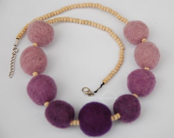 Felted Balls Necklace-Felted necklace- Purple Felted Balls- Handmade necklace- Anniversary Gift- Birthday gift- Gift for Her- Free gift box