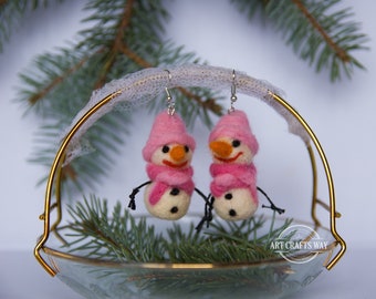 Felted Earrings- Felted Snowmen Earrings- Felted Snowmen- Christmas gift- Handmade earrings-Birthday Gift- Gift for Her- Felted Jewerly