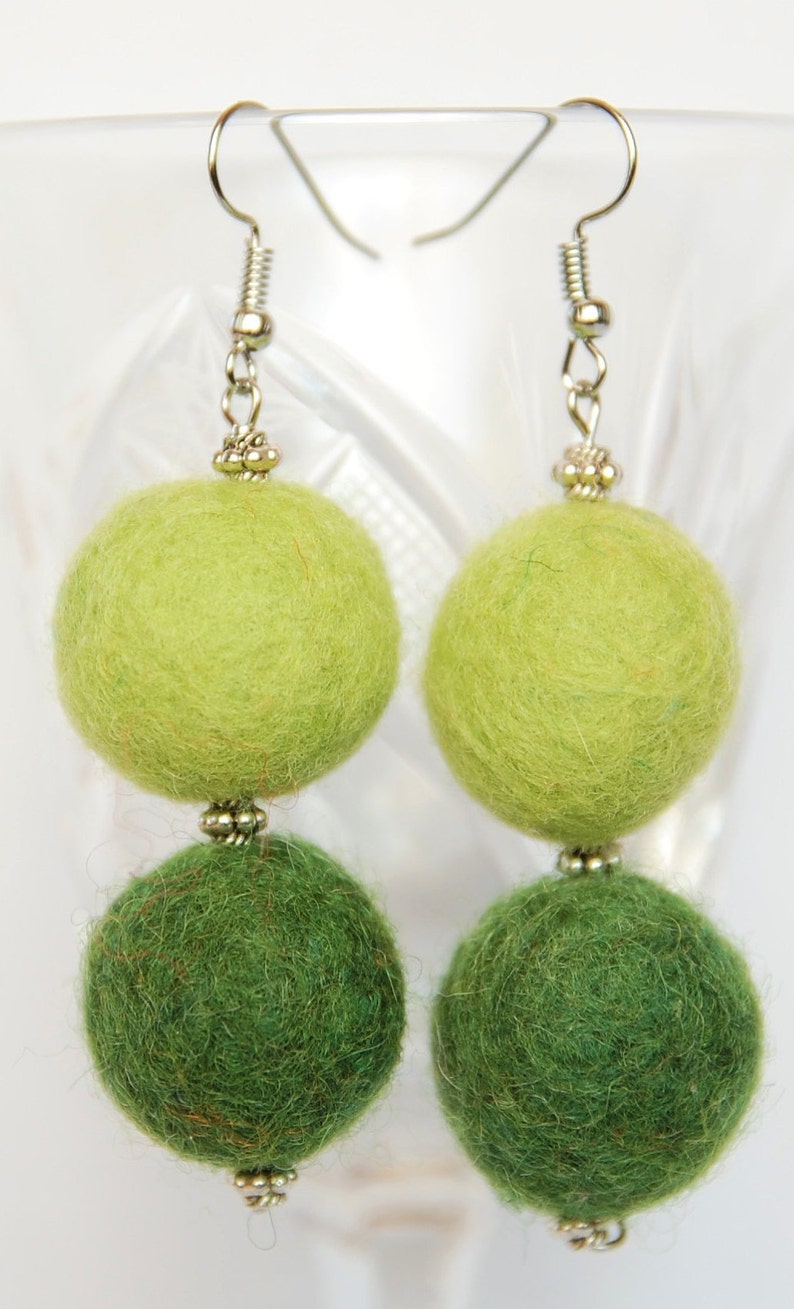 Felted Balls Earringsfelt Green Balls Earringshandmade Etsy