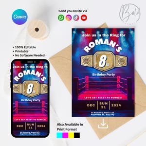 WWE Wrestling Geburtstagseinladungskarte | Birthday Mania Party einladen | Digitaler Download | Kindereinladung | Personalisierte Einladung