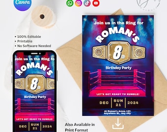 WWE Wrestling Birthday Invitation card | Birthday Mania Party Invite | Digital Download | Kids Invitation | Personalized Invitation