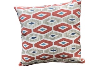 Handgemaakte geometrische Retro Coral Cushion Cover / Orange Home Decor / Orange Brown Blue Pillow Cover / Mid Century Modern / 17" X 17" Cover