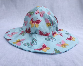 Sun Hats for Babies and Children from 0-10 years / Butterfly and Floral Summer Hat / Cotton Sun Hat / Made in the UK / Reversible Kids Hat