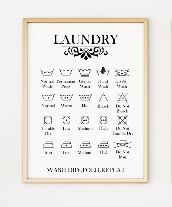 Laundry Wash Care Instructions Typography A4 Poster Print Etsy
