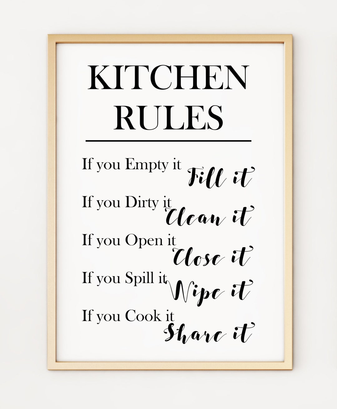 kitchen-rules-a4-typography-black-and-white-poster-print-po302-etsy