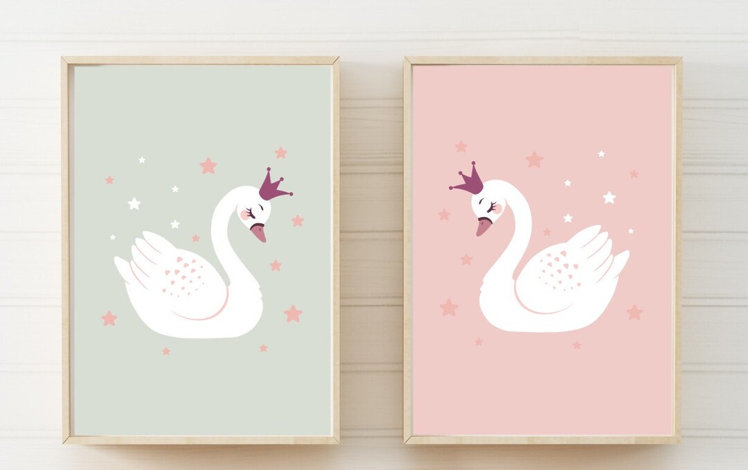 Swan Nursery Bedroom Set of 2 A4 Poster Prints PO251 - Etsy