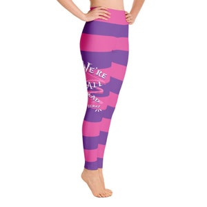 Cheshire Cat Leggings &quot;We&#39;re All Mad Here&quot; Alice in Wonderland - Pink Purple Striped
