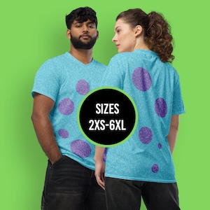 Polka Dot Monster Costume / Casual Cosplay Sports Jersey T-Shirt - Spotted Purple Polka Dots on Blue with Fur Pattern