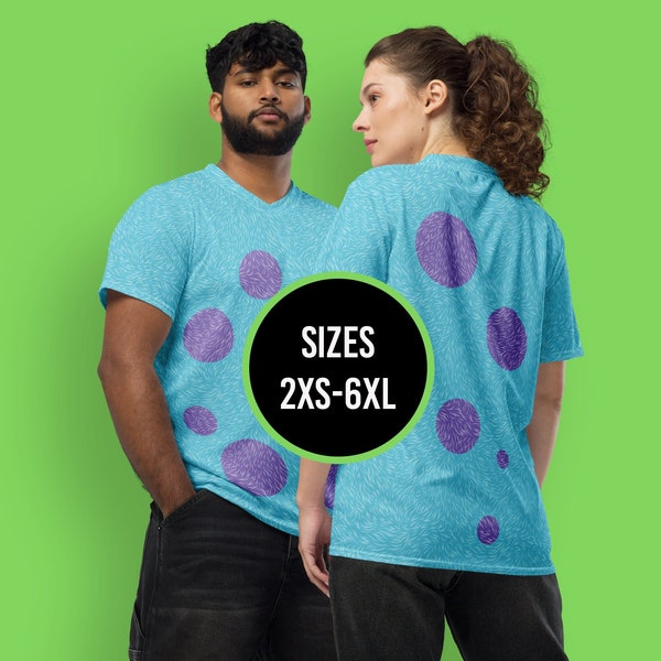 Polka Dot Monster Costume / Casual Cosplay Sports Jersey T-Shirt - Spotted Purple Polka Dots on Blue with Fur Pattern