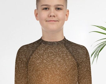 Jeugdshirt met bruine vachtpatroon en lange mouwen: hondenkostuum cosplay
