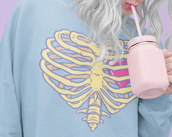 Heart Ribcage Sweatshirt - Yami Kawaii - Pastel Goth - Pink Aesthetic - Oversized