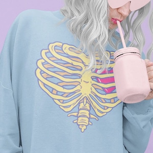 Heart Ribcage Sweatshirt - Yami Kawaii - Pastel Goth - Pink Aesthetic - Oversized