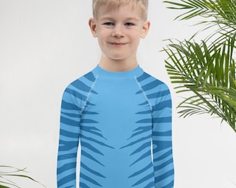 KIDS Na'vi Costume - Blue Striped Long Sleeve Shirt / Rash Guard - Youth & Toddler Sizes
