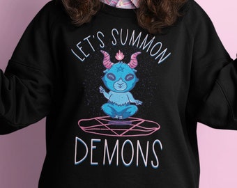 Let's Summon Demons Sweatshirt - Yami Kawaii Baphomet - Pastel Goth Pentagram Witchcraft - Satanic Goat - Oversized