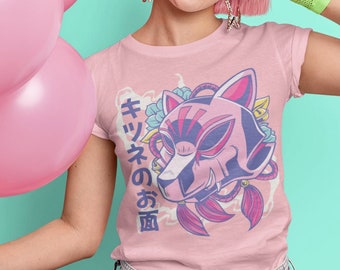 Kitsune Fox T-Shirt - Yume Kawaii - Pastel Goth - Pink Aesthetic - Japanese Harajuku