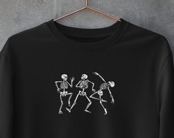 Dancing Skeletons Embroidered Sweatshirt - Minimalist Halloween - Spooky Season