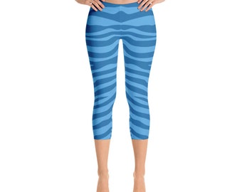 Blue Striped Na'vi Leggings for Pandora Avatar Costume Vacation Outfit (Capri)
