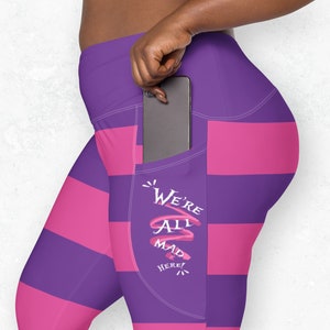 Cheshire Cat Leggings with Pockets Running Costume Pink Purple Stripes - We're All Mad Here