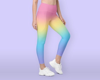 Pastel Rainbow Leggings with Pockets - Gradient Ombre - Yume Kawaii Fairy Kei