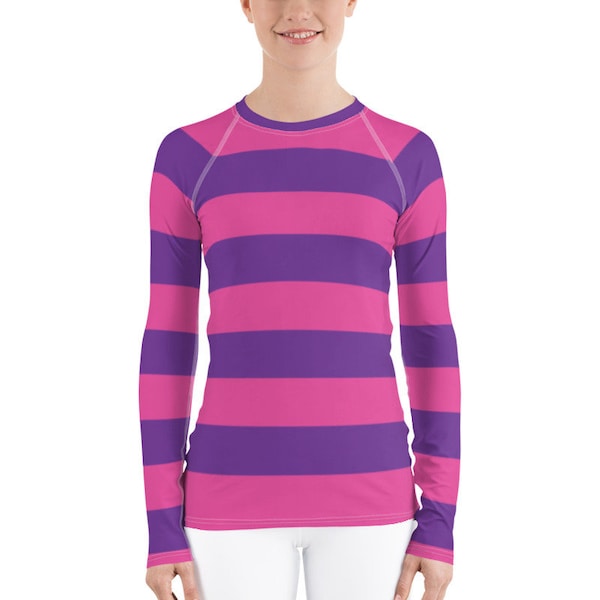 Pink Purple Striped Long Sleeve Shirt - Cheshire Cat Running Costume / Casual Cosplay - Sun Protection Rash Guard for Women