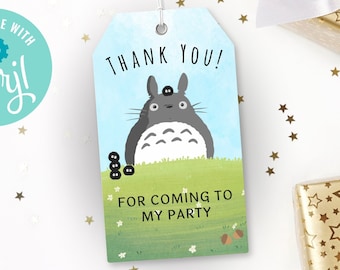 Editable Totoro Inspired Party Favor tag / Studio Ghibli Birthday Party / Printable Party / Digital Patry Supplies