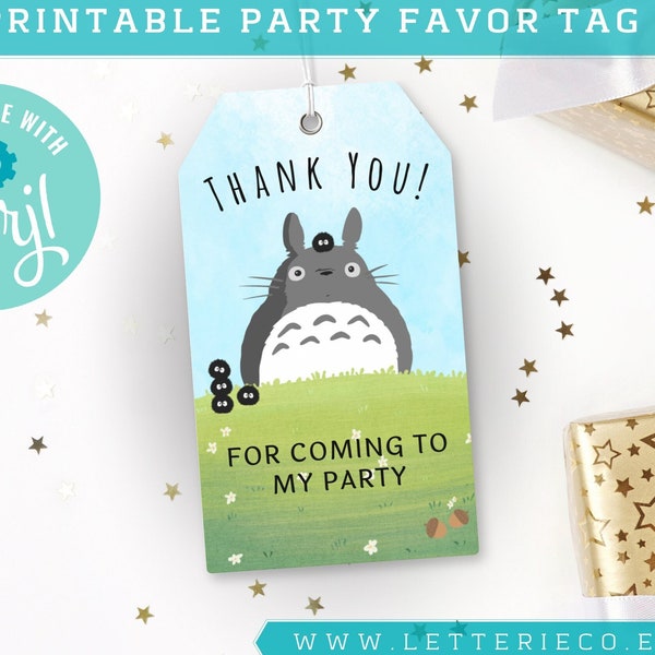 Editable Totoro Inspired Party Favor tag / Studio Ghibli Birthday Party / Printable Party / Digital Patry Supplies