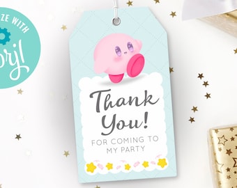 Editable Kirby Party Favor Tags BLUE: Customizable and Adorable Touch for Your Celebration! Digital Patry Supplies