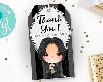 WEDNESDAY ADDAMS Inspired Party Favor tag / Addams Family Birthday Party / Thank you tag / Printable Party / Digital Patry Supplies