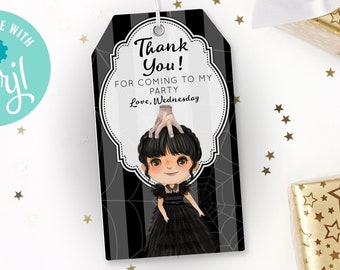 Bearbeitbarer MITTWOCH-TANZ Inspirierter Mitbringsel-Tag / Addams Family Birthday Party / Thank you tag