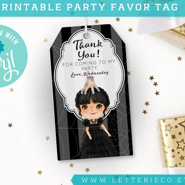 Editable WEDNESDAY DANCE Inspired Party Favor tag / Addams Family Birthday Party / Thank you tag