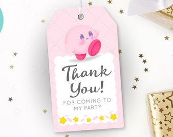 Editable Kirby Party Favor Tags PINK: Customizable and Adorable