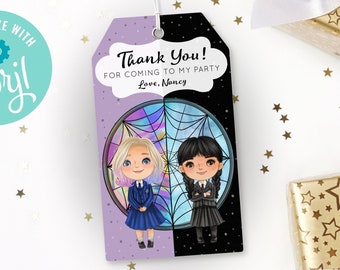 WEDNESDAY and ENID Inspired Party Favor tag / Addams Family Birthday Party / Thank you tag / Printable Party / Digital Patry Supplies